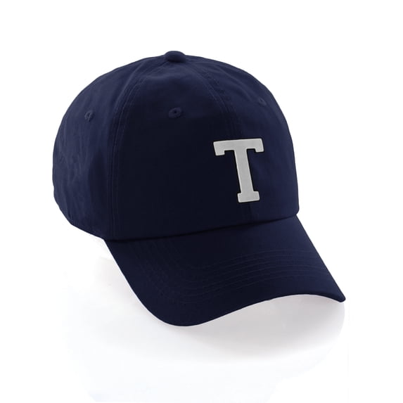 Customized Letter Intial Baseball Hat A to Z Team Colors, Navy Cap Black White Letter T