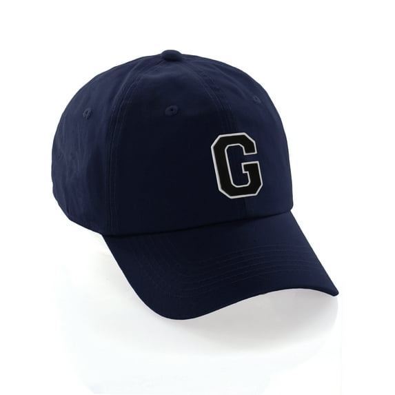 Customized Letter Intial Baseball Hat A to Z Team Colors, Navy Cap White Black Letter G
