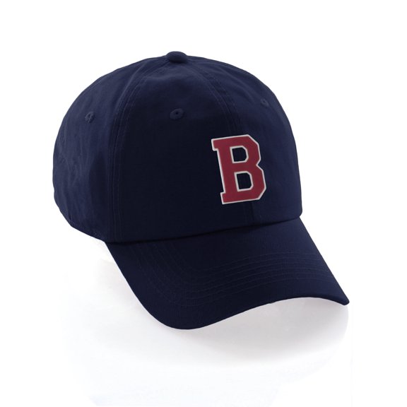 Customized Letter Intial Baseball Hat A to Z Team Colors, Navy Cap White Red Letter B
