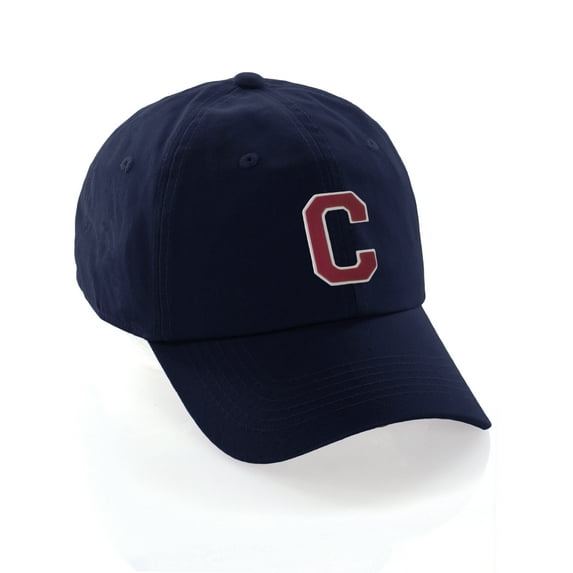 Customized Letter Intial Baseball Hat A to Z Team Colors, Navy Cap White Red Letter C