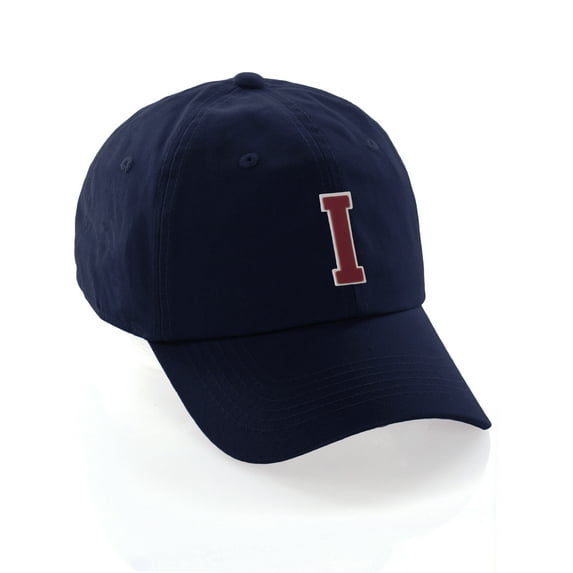 Customized Letter Intial Baseball Hat A to Z Team Colors, Navy Cap White Red Letter I