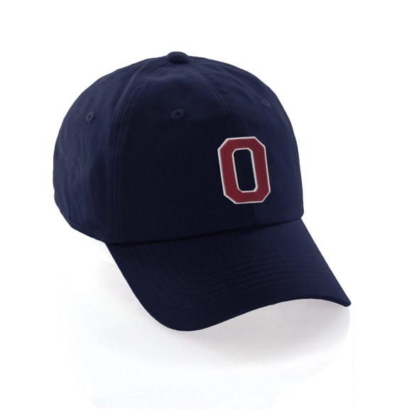 Customized Letter Intial Baseball Hat A to Z Team Colors, Navy Cap White Red Letter O