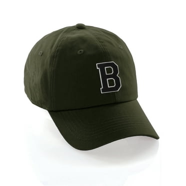 Customized Letter Intial Baseball Hat A to Z Team Colors, Olive Cap White Black Letter B
