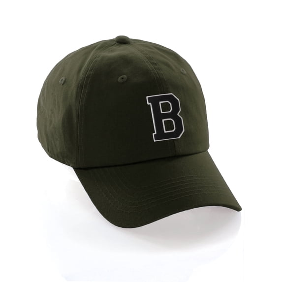 Customized Letter Intial Baseball Hat A to Z Team Colors, Olive Cap White Black Letter B