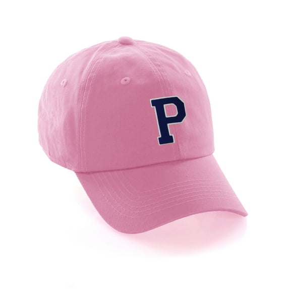 Customized Letter Intial Baseball Hat A to Z Team Colors, Pink Cap White Black Letter P