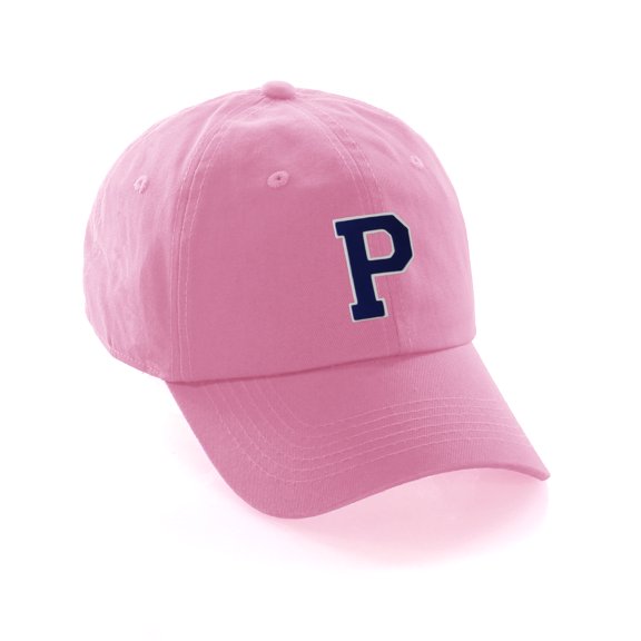 Customized Letter Intial Baseball Hat A to Z Team Colors, Pink Cap White Black Letter P