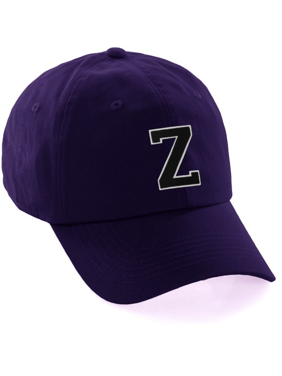 Customized Letter Intial Baseball Hat A to Z Team Colors, Purple Cap White Black Letter Z