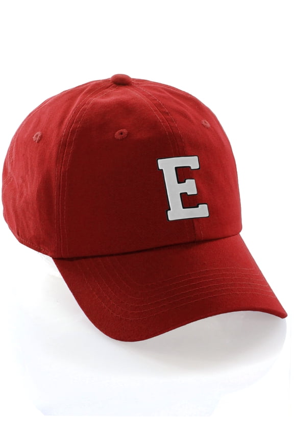 Customized Letter Intial Baseball Hat A to Z Team Colors, Red Cap Black White Letter E