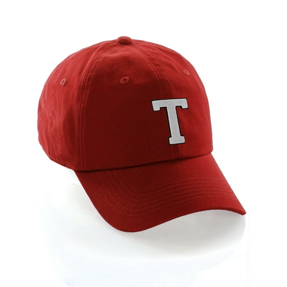Customized Letter Intial Baseball Hat A to Z Team Colors, Red Cap Black White Letter T