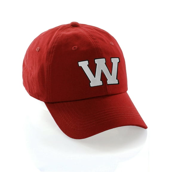 Customized Letter Intial Baseball Hat A to Z Team Colors, Red Cap Black White Letter W