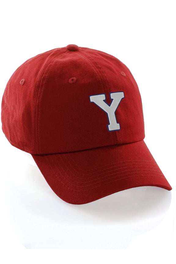 Customized Letter Intial Baseball Hat A to Z Team Colors, Red Cap Black White Letter Y