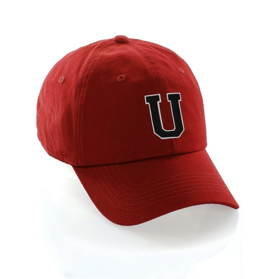 Customized Letter Intial Baseball Hat A to Z Team Colors, Red Cap White Black Letter U