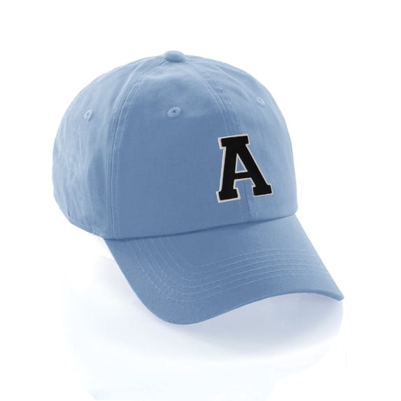 Customized Letter Intial Baseball Hat A to Z Team Colors, Sky Cap White Black Letter A