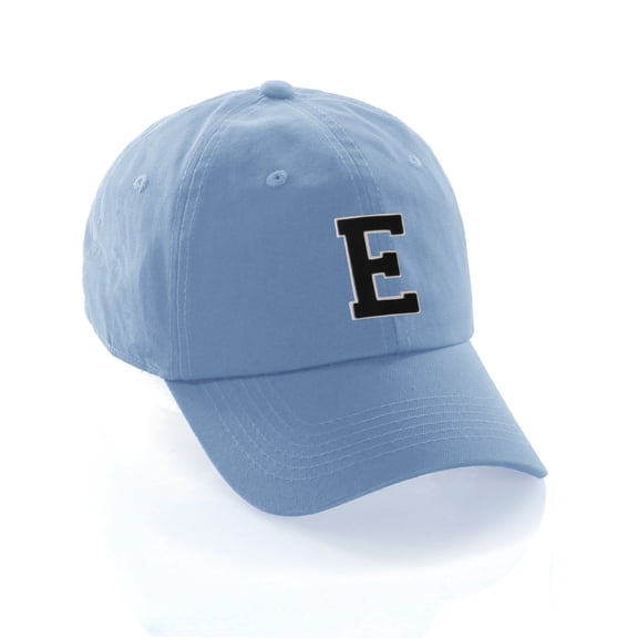 Customized Letter Intial Baseball Hat A to Z Team Colors, Sky Cap White Black Letter E