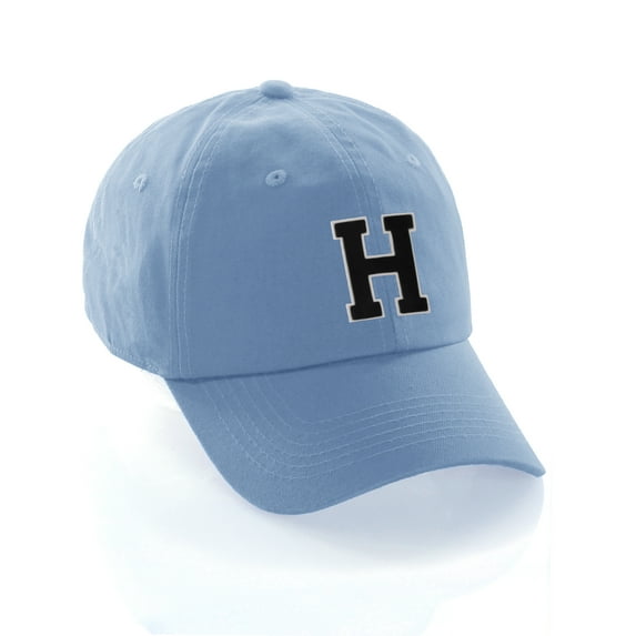 Customized Letter Intial Baseball Hat A to Z Team Colors, Sky Cap White Black Letter H