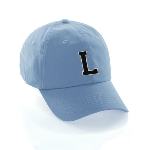Customized Letter Intial Baseball Hat A to Z Team Colors, Sky Cap White Black Letter L