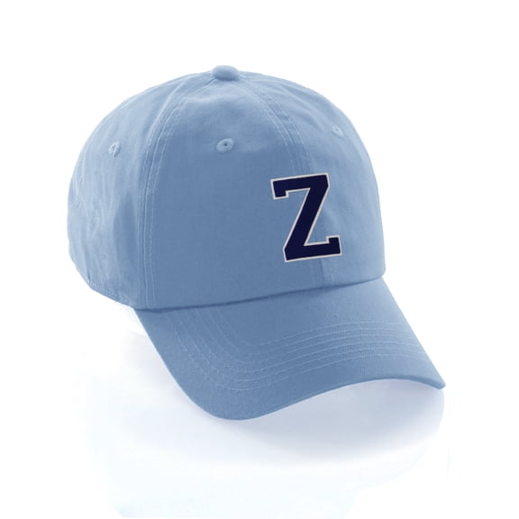 Customized Letter Intial Baseball Hat A to Z Team Colors, Sky Cap White Black Letter Z