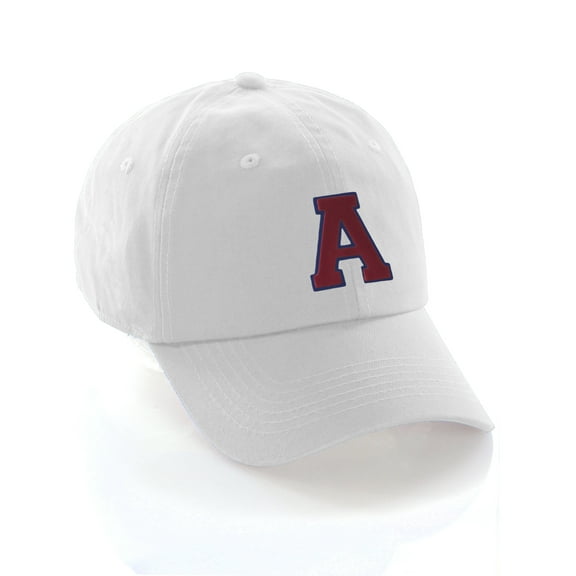 Customized Letter Intial Baseball Hat A to Z Team Colors, White Cap Blue Red Letter A