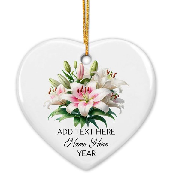 Customized Lily Flower Ceramic Christmas Ornaments - Personalized Name Gift for Mom, Sister, Daughter or Women