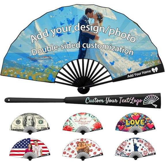Customized Line Dance Popping Fan Boots on The Ground Hand Fan - Personalized Decorative Folding Hand Fan with Photo/Text/Logo for Wedding, Church Events, Rave Performances & Cosplay