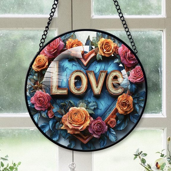 Customized Love Stained Glass, Love Glass Panel Sun Catchers Pretty Gifts, Love Decoration for Home Garden Christmas Party Wedding sRaKBZ (Love 14)