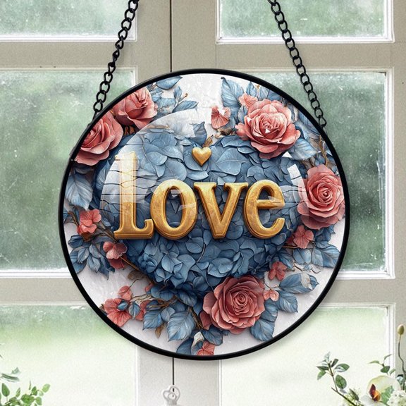 Customized Love Suncatcher Stained Glass, Love Gifts for Women for Window Hanging, Love American Glass Hanging HMo424 (Love 2)