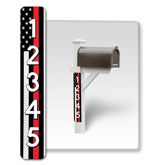 Customized Mailbox Address Numbers Stickers for Outside, 911 Emergency Super Reflective Vertical Home/Office/Apartment Number/Letter Vinyl Decal (5x18", Red Thin Line)