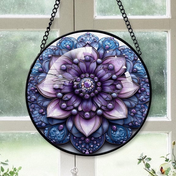 Customized Mandala Hanging Stained Glass for Windows 30cm, Mandala Hand-Painted Sun Catcher, Mandala Garden Hangings Christmas, for Home Dcor 4CC8yz (Mandala 33)