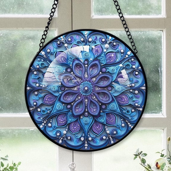 Customized Mandala Stained Glass Window Hangings, Mandala Colorful Glass Panel Pretty Gifts, Mandala Decoration for Home Garden Christmas B24MAc