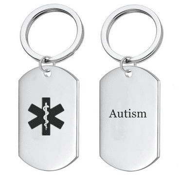Customized Medical Alert ID Autism Awareness Keychain Personalized Medic Alarm Namplate Keyring Tag Disease Allergy Identification Reminder for Men Women,with Aid Bag