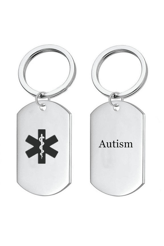 Customized Medical Alert ID Autism Awareness Keychain Personalized Medic Alarm Namplate Keyring Tag Disease Allergy Identification Reminder for Men Women,with Aid Bag