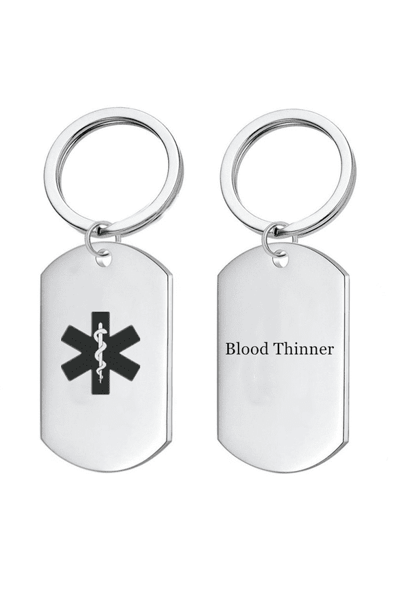 Customized Medical Alert ID Blood Thinner Awareness Keychain Personalized Medic Alarm Namplate Keyring Tag Disease Allergy Identification Reminder for Men Women,with Aid Bag