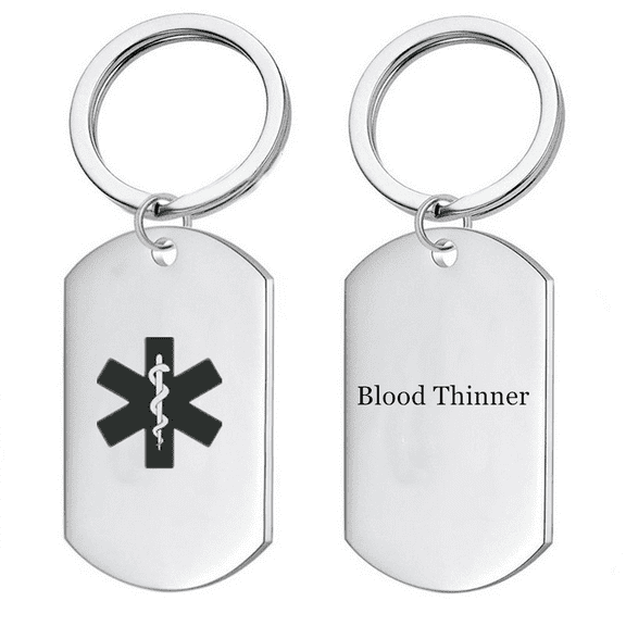 Customized Medical Alert ID Blood Thinner Awareness Keychain Personalized Medic Alarm Namplate Keyring Tag Disease Allergy Identification Reminder for Men Women,with Aid Bag