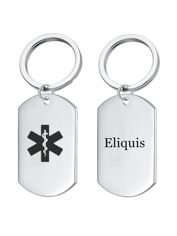 Customized Medical Alert ID Eliquis Awareness Keychain Personalized Medic Alarm Namplate Keyring Tag Disease Allergy Identification Reminder for Men Women,with Aid Bag
