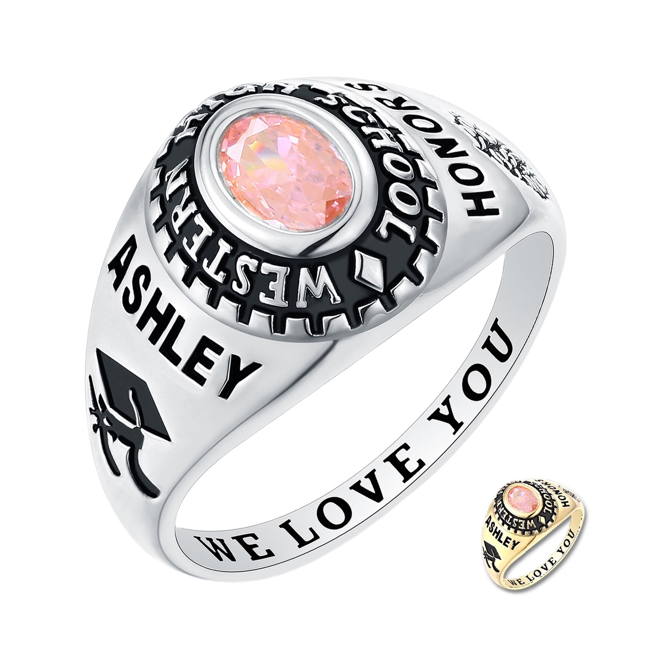 Mementos USA Custom Women's Class Rings 10kt White Gold for High School and College-Classic