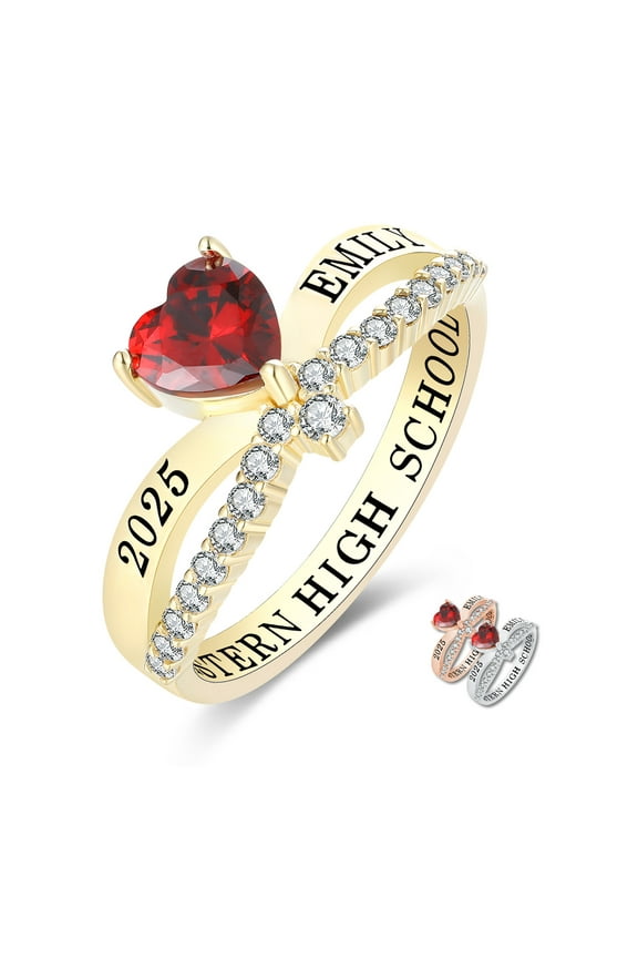 Mementos PJM Custom Class Rings Sterling Silver for Women High School & College-Gold-Heartbeat