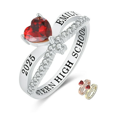 Mementos Jewelry USA Custom Heartbeat Sterling Silver Birthstone Class Rings for Women High School College