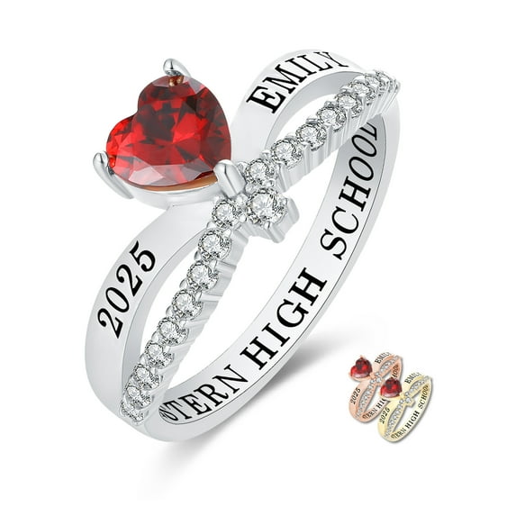 Mementos PJM Custom Class Rings Sterling Silver for Women High School & College-Platinum-Heartbeat