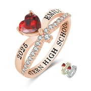 Mementos PJM Custom Class Rings Sterling Silver for Women High School & College-Rose Gold-Heartbeat