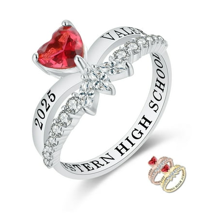 Mementos PJM Custom Class Rings  Sterling Silver for Women High School & College-Platinum-Heartbeat