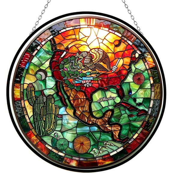 Customized Mexico Suncatchers for Windows, Stained Glass Window Hangings,Hand-Painted Glass Panel Perfect for Home Décor