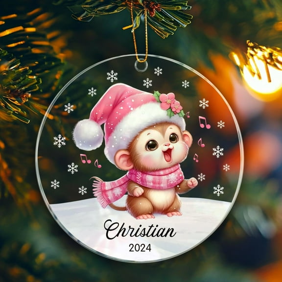 Customized Monkey Christmas Ornament, Personalized Monkey Acrylic Ornament with Name and Year, Monkey Ornament, Gifts for Monkey Lovers, Monkey Wearing Santa Hat Acrylic Ornament for Friends 72Y5Z3
