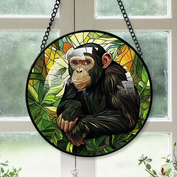 Customized Monkey Stained Glass, Monkey Suncatchers, Monkey Window Hangings, Stained Glass for Home Décor bzKrm8 (Monkey 11)