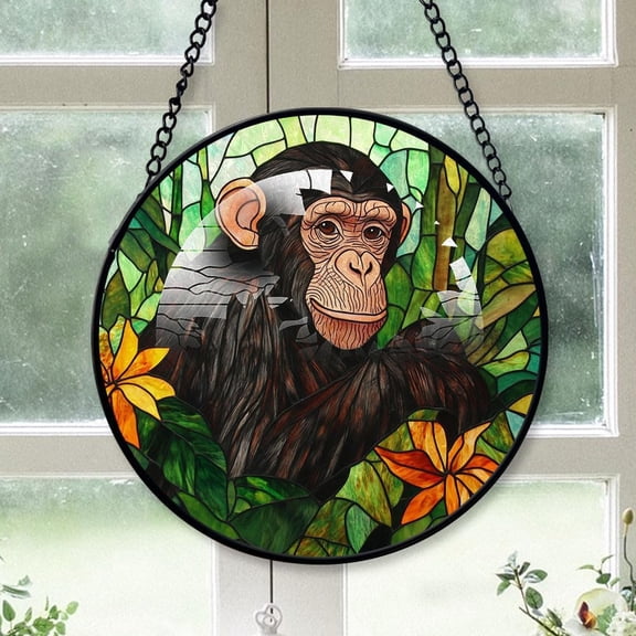 Customized Monkey Suncatcher Stained Glass, Monkey Gifts for Women for Window Hanging, Monkey American Glass Hanging v21Vd4 (Monkey 15)