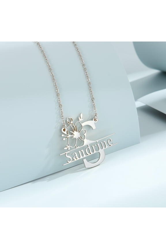 Customized Monogram Name Flower Necklace Pendant Stainless Steel Big Letter Chain Choker Jewelry for Women Birthday Gifts