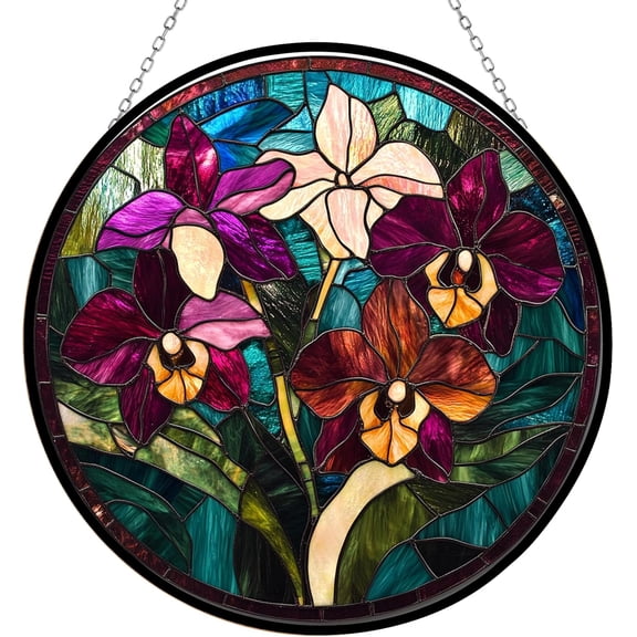 Customized Mosaic Orchid Stained Glass Suncatcher Stained Glass Window Hanging Home Decor Garden Halloween Christmas Party Wedding Housewarming Gifts