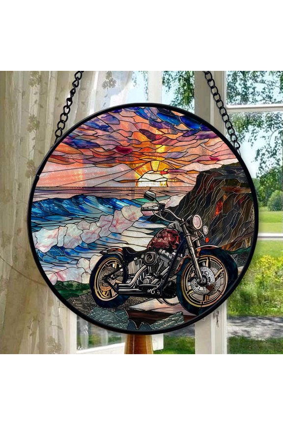 Customized Motorcycle Stained Glass Window Hanging Sun Catcher Halloween Haning Ornament Decoration Christmas Birthday Gifts for Lover and Friends, Stained Glass Ornament 2025,