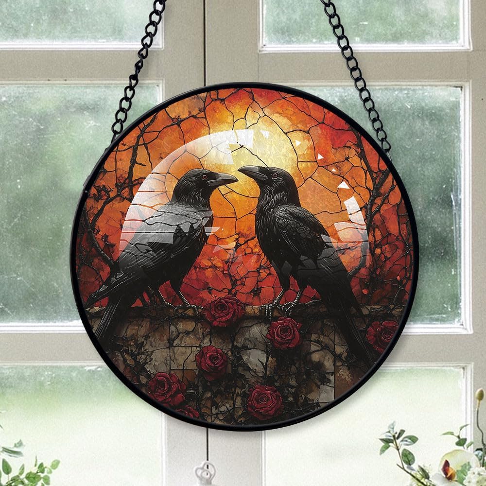 Customized Murder Of Crows Hanging Stained Glass For Windows Murder customized-murder-of-crows-hanging-stained-glass-for-windows-murder