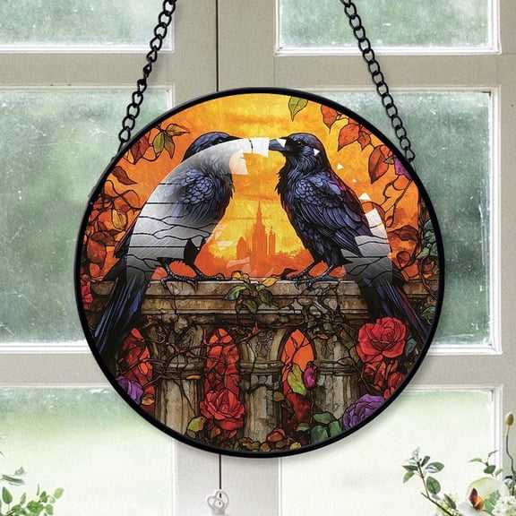 Customized Murder of Crows Hanging Stained Glass for Windows , Murder of Crows Hand-Painted Sun Catcher, Murder of Crows Garden Hangings Christmas, for Home Décor kNaIkI