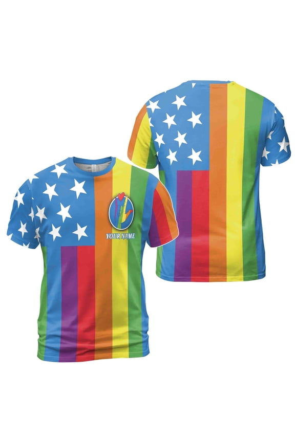 Customized Name American Proud Rainbow Pattern LGBT Month Pride 3D T-Shirt S-5XL